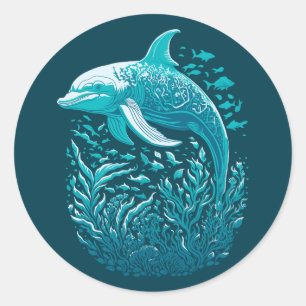 Sticker Rond Marine Life Art   Design graphique dauphin