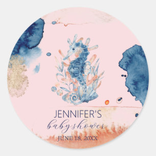 Sticker Rond Marine Life   Seahorse Baby shower Merci Favoriser