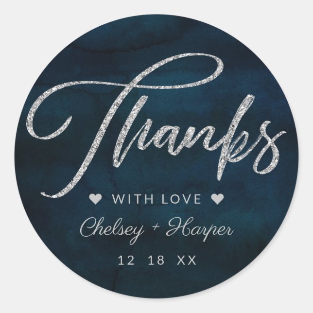 Sticker Rond Marine Luster bleu foncé Aquarelle Mariage Merci (Devant)