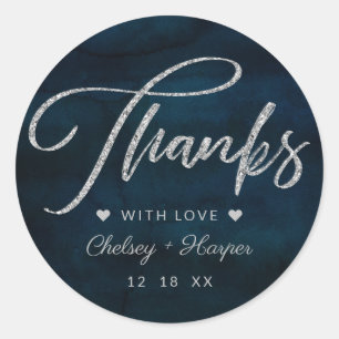 Sticker Rond Marine Luster bleu foncé Aquarelle Mariage Merci