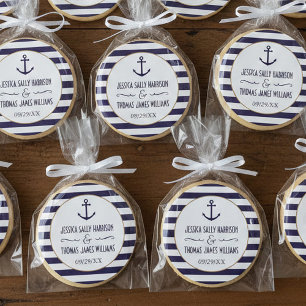 Sticker Rond Marine nautique et Blancs Ancre mariage Favoriser