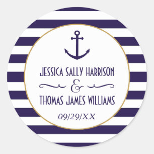 Sticker Rond Marine nautique et Blancs Ancre mariage Favoriser