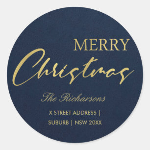 STICKER ROND MARINE OR CALLIGRAPHIE MERRY NOËL ADRESSE