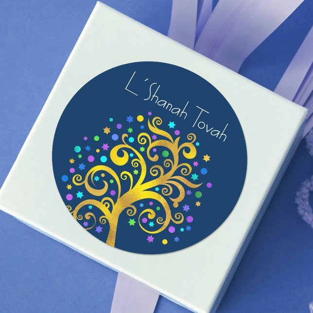 Sticker Rond Marine Rosh Hashanah Gold Foil Arbre de vie modern (Créateur téléchargé)