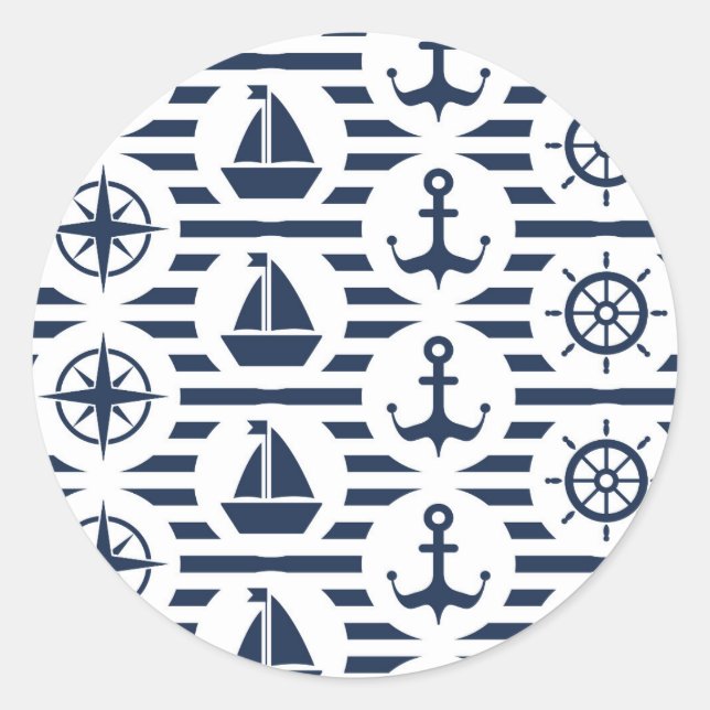 Sticker Rond Maritime En Motif Bleu (Devant)