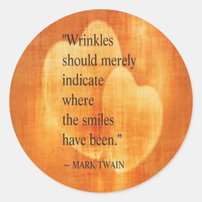Sticker Rond Mark Twain Citation Anniversaire Avec Coeurs (Devant)