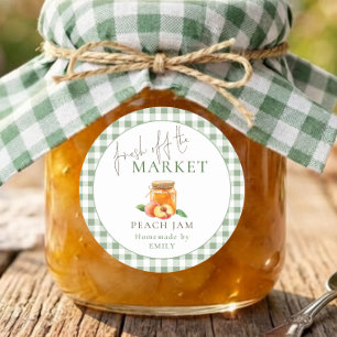 Sticker Rond Market Sage Gingham Mariage Pêche Confiture