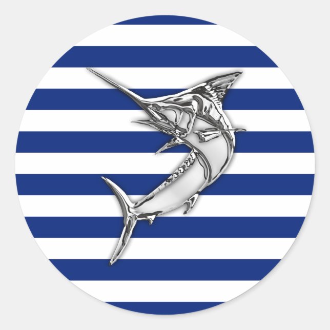 Sticker Rond Marlin Swordfish Chrome Style sur les bandes marin (Devant)
