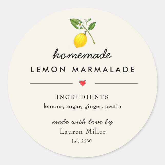 Sticker Rond Marmelade de citron maison Jar moderne (Devant)