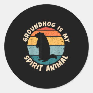 Sticker Rond Marmotte est mon animal spirituel drôle Woodchuck