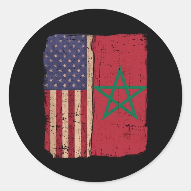 Sticker Rond Maroc Et Amérique États-Unis Drapeau Racines Moiti (Devant)