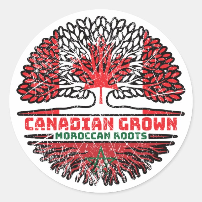 Sticker Rond Maroc Marocain Canadien Drapeau des racines de l'a (Devant)