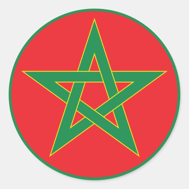 Sticker rond Marocain Drapeau. (Devant)