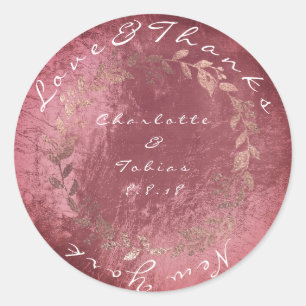 Sticker Rond Maroon Bourgogne Rose Mariage d'or Merci Metallic