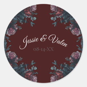 Sticker Rond Maroon foncé Mauve Gothique Mariage élégant