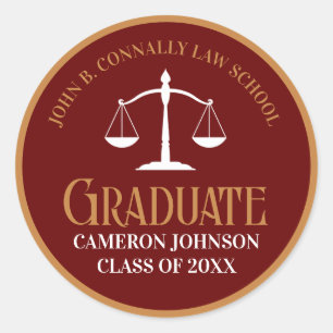 Sticker Rond Maroon Gold Law School Graduation Party