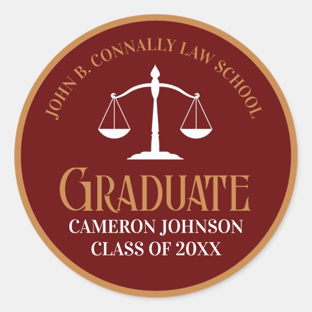 Sticker Rond Maroon Gold Law School Graduation Party (Devant)