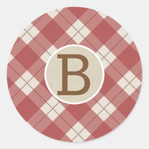 Sticker Rond Maroon Rouge Russe Pays Plaid Kraft Monogramme