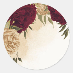 Sticker Rond Maroon vert beige or botanique mariage