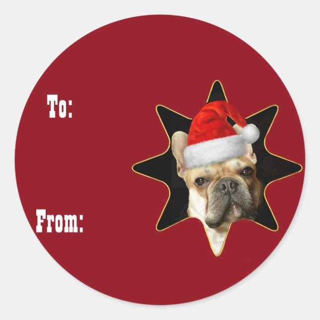 Sticker Rond Marque cadeau Noël Français Bulldog (Devant)