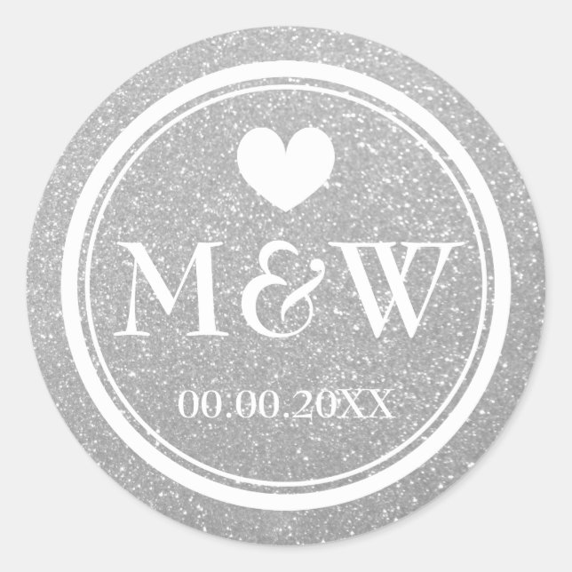 Sticker Rond Marque de mariage monogramme parties scintillant a (Devant)