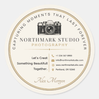 Sticker Rond Marque de photographe vintage Logo élégant de stu