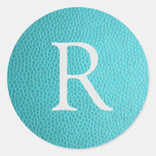 Sticker Rond marque monogramme en cuir faux turquoise