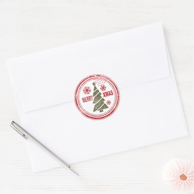 Sticker Rond Marque postale Joyeux Noël Arbre de neige (Enveloppe)