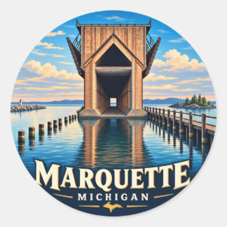 Sticker Rond Marquette Michigan Ore Dock – Vintage Round Lake S