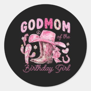 Sticker Rond Marraine de la cow-girl d'anniversaire de rodéo