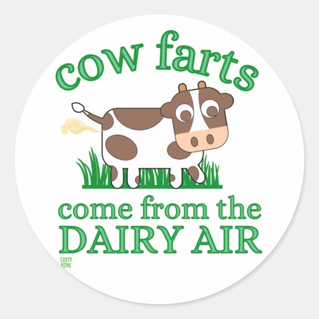 Sticker Rond marrant collant rond "COW FARTS..." (Devant)