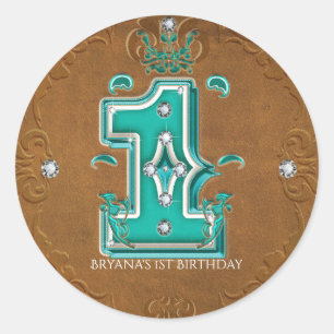 Sticker Rond Marron Rustique Occidental Faux Cuir Numéro 1 Un 1