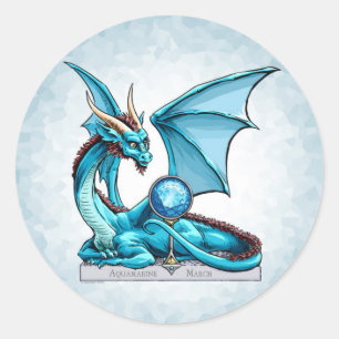 Sticker Rond Mars Dragon de Pierre de naissance : Aquamarine