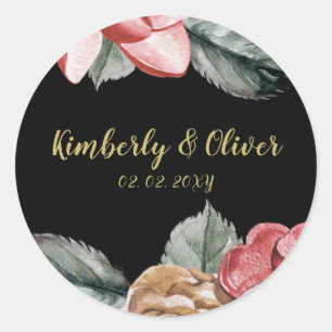 Sticker Rond Marsala Black Floral Faire-part de mariage