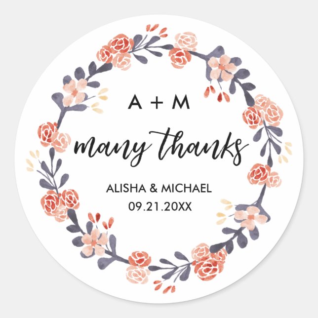 Sticker Rond Marsala de Bourgogne Floral Wreath Wedding Favor (Devant)