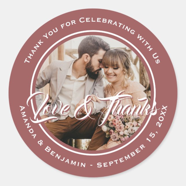 Sticker Rond Marsala Elegant Merci Mariage Photo Favoriser (Devant)