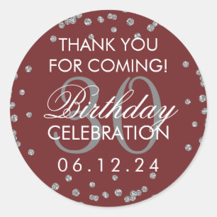 Sticker Rond Marsala Merci en argent 30e anniversaire Confetti