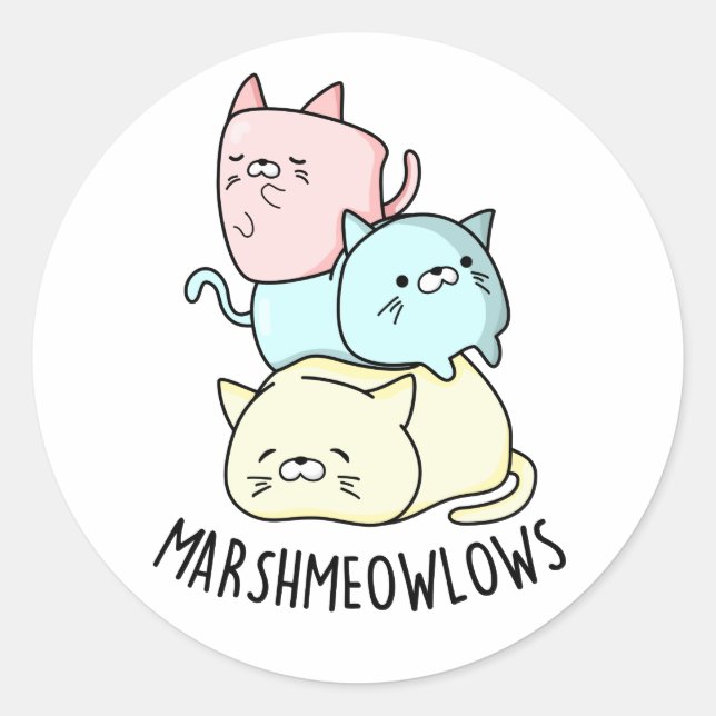 Sticker Rond Marsh-meow-low Funny Chat Marshmallow Pun (Devant)