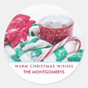 Sticker Rond Marshmallows au cacao chaud & Noël Sucre de canne