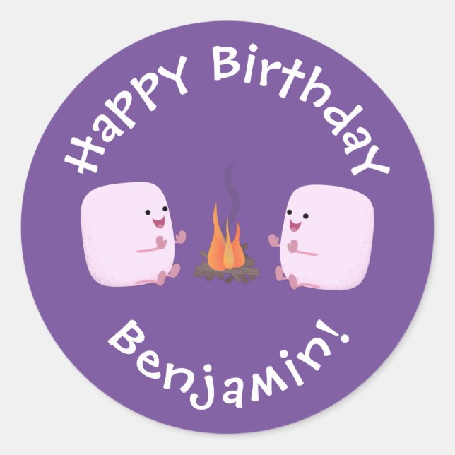 Sticker Rond Marshmallows mignons roses par dessin animé sur le (Devant)