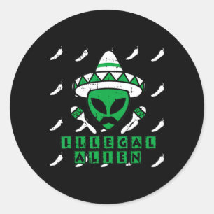 Sticker Rond Martian Alien illégal Zone mexicaine-51 Hallowee a