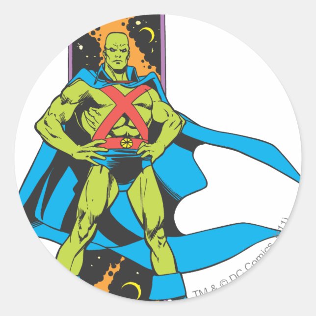 Sticker Rond Martian Manhunter & fond spatial (Devant)