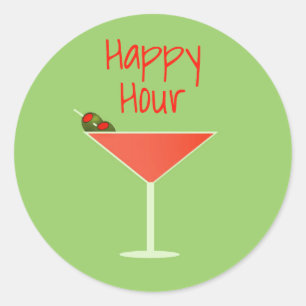Sticker Rond Martini Happy Hour Enveloppe Phoques