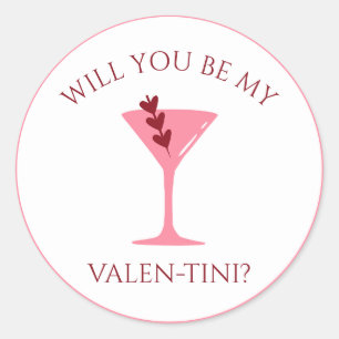 Sticker Rond Martini Jour de la Saint Valentin Esthétique Rouge