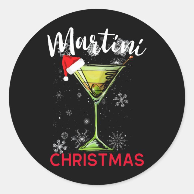 Sticker Rond Martini Noël Queue Happy Hour Fun Drink Gift (Devant)