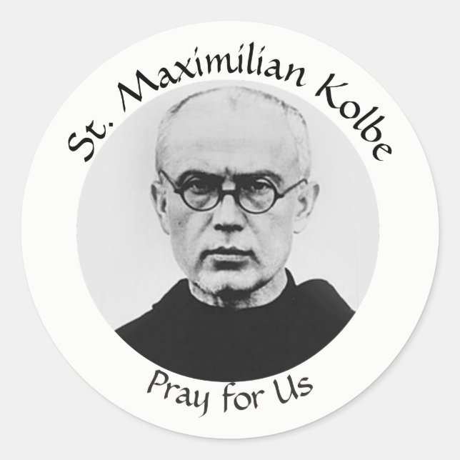Sticker Rond Martyr catholique Saint Maximilien Kolbe (Devant)