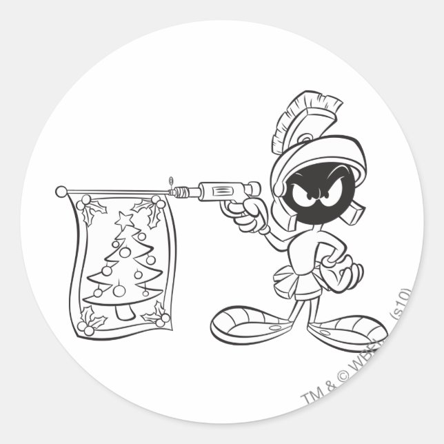 Sticker Rond MARVIN MARTIAN™ Arbre de Noël Pop Gun (Devant)
