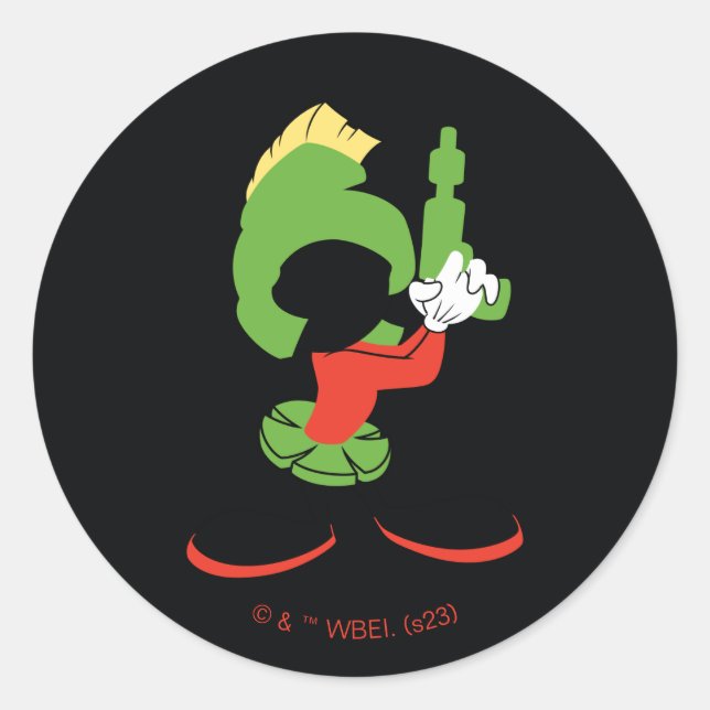 Sticker Rond MARVIN MARTIAN™ Silhouette avec Raygun (Devant)