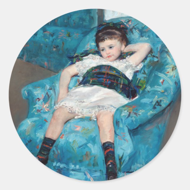 Sticker Rond Mary Cassatt - Petite fille dans un fauteuil bleu (Devant)