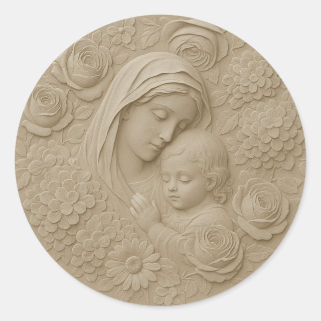 Sticker Rond Mary Jesus Floral Religieux Catholique (Devant)